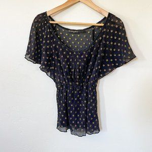 Black Silk Guess Top with Gold Metallic Embellishments